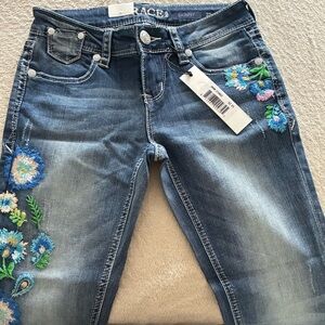 Grace Blue Skinny Jeans with Floral Embroidery